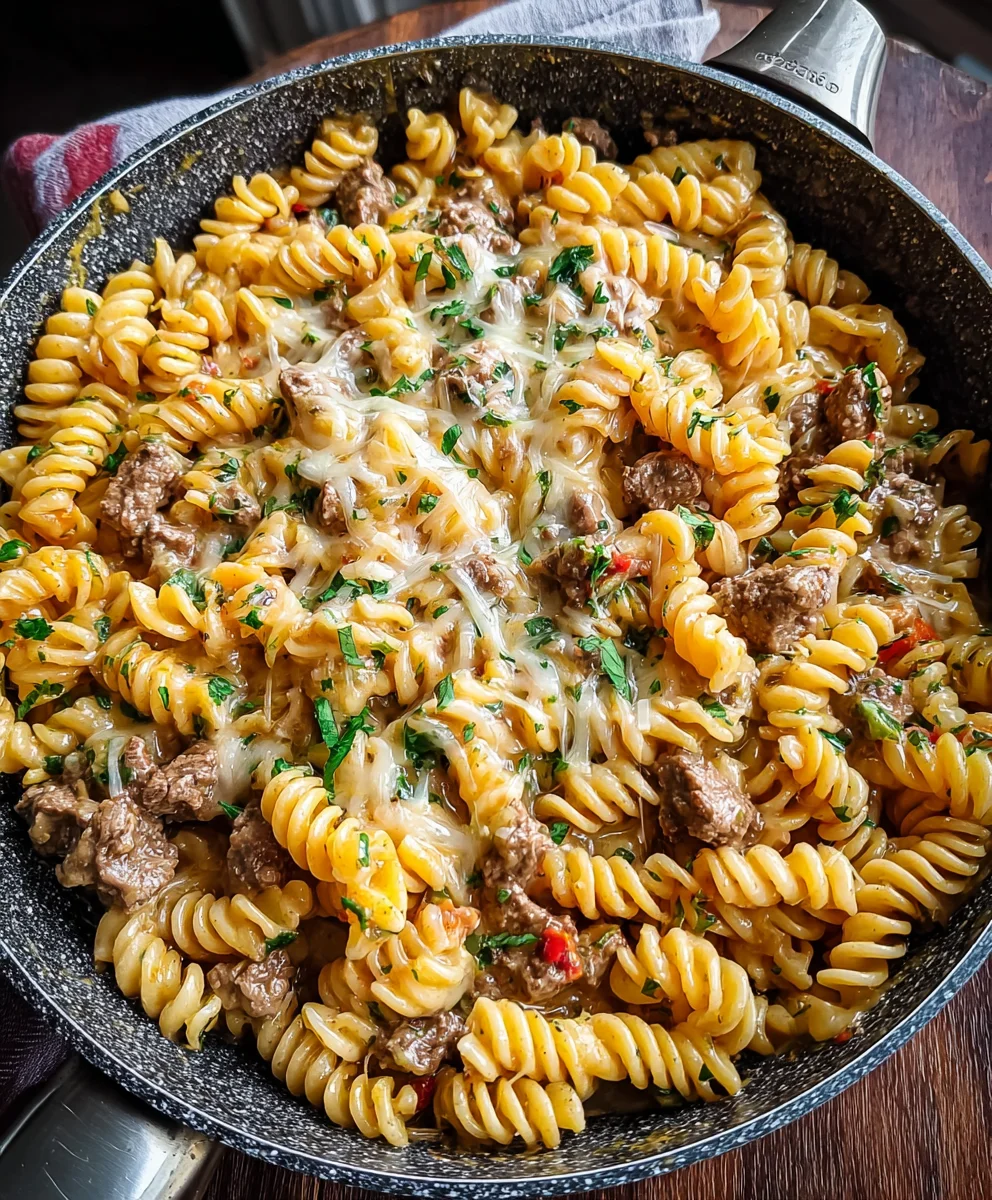 Philly Cheesesteak Pasta - Easy Beef & Cheese Dinner