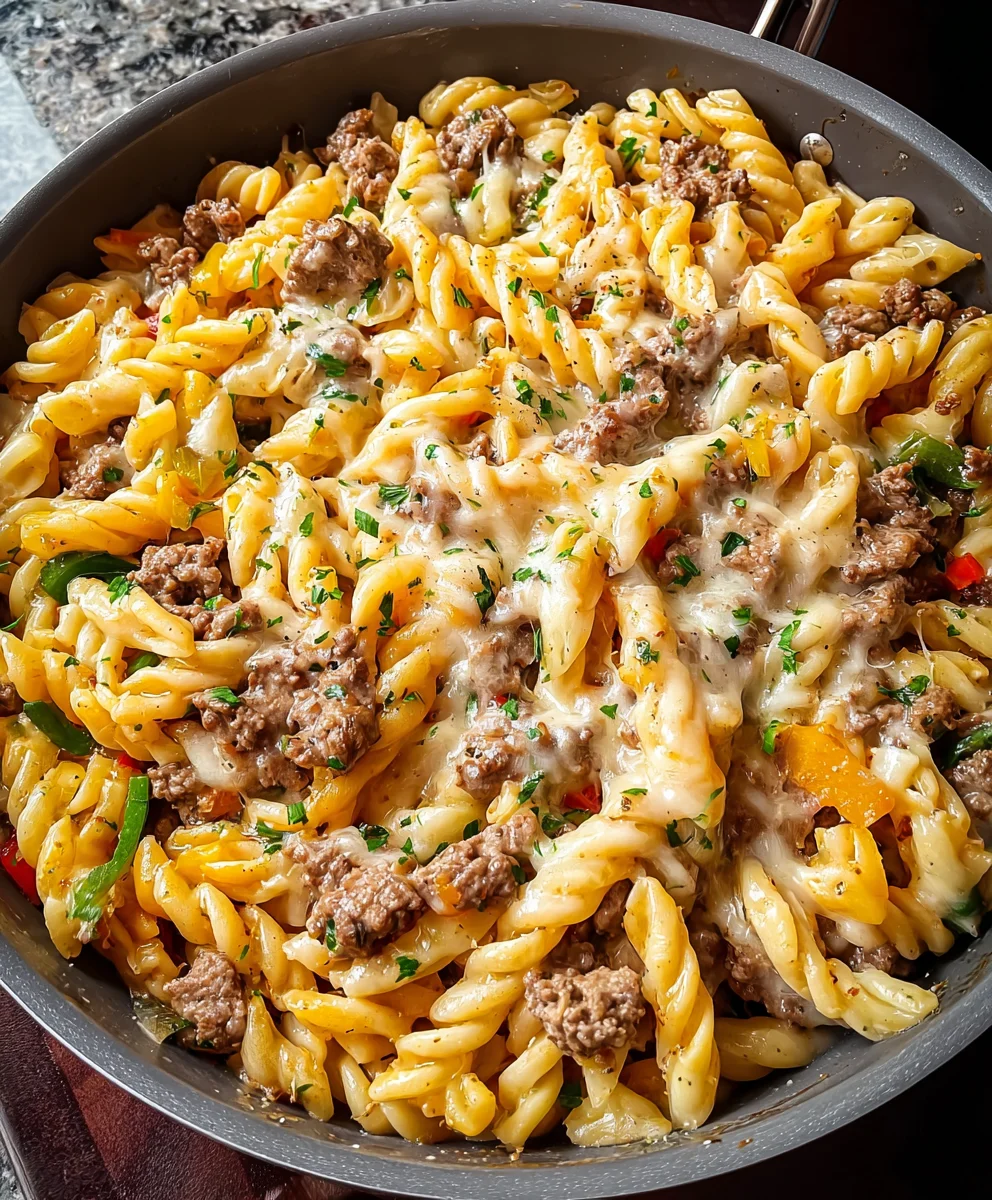 Philly Cheesesteak Pasta - Easy Beef & Cheese Dinner