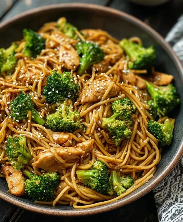 Healthy Sesame Noodles with Chicken and Broccoli