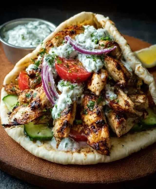 Greek Chicken Gyros with Lemon-Herb Marinade and Tzatziki