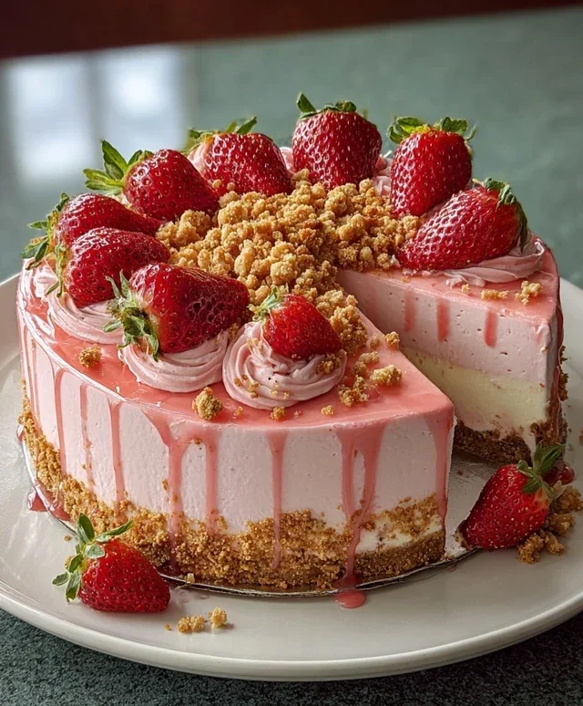 Pink Strawberry Crunch Cheesecake