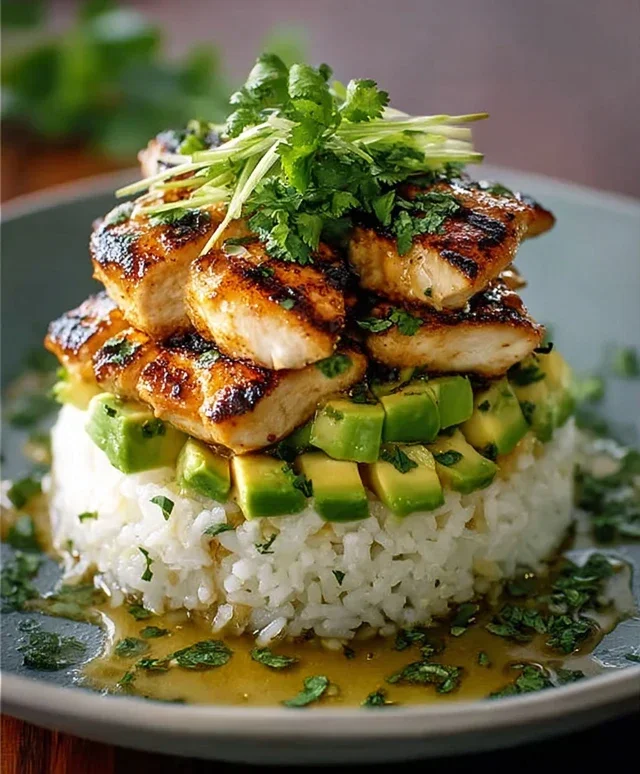 Delicious Honey Lime Chicken & Avocado Rice Stack Recipe