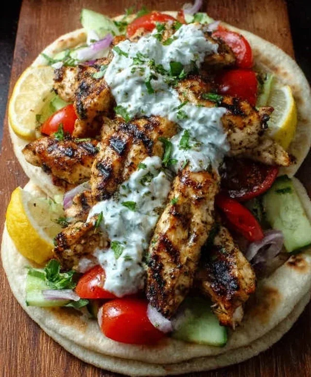Greek Chicken Gyros with Lemon-Herb Marinade and Tzatziki