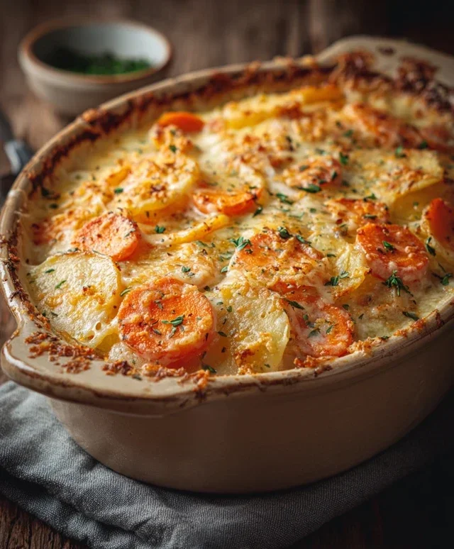 Cheesy Garlic Carrot Gratin – Creamy, Sweet & Savory