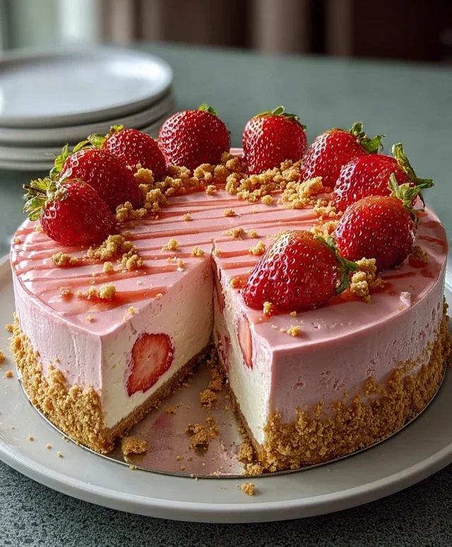 Pink Strawberry Crunch Cheesecake