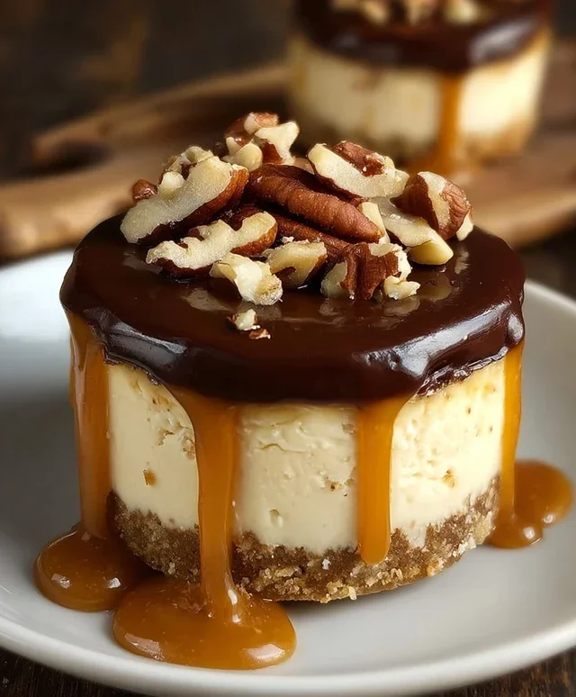 No Bake Turtle Mini Cheesecakes