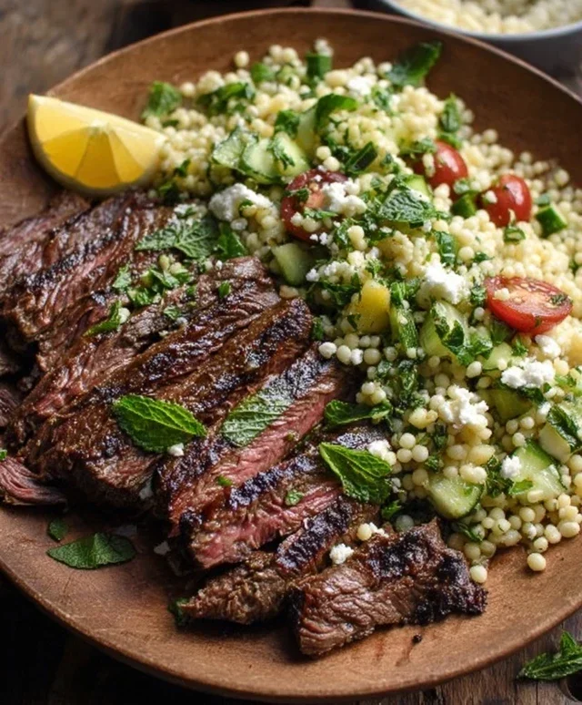 Grilled Skirt Steak with Lemon Herb Couscous Salad