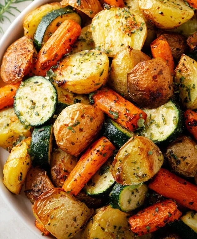 Garlic Herb Roasted Potatoes Carrots and Zucchini
