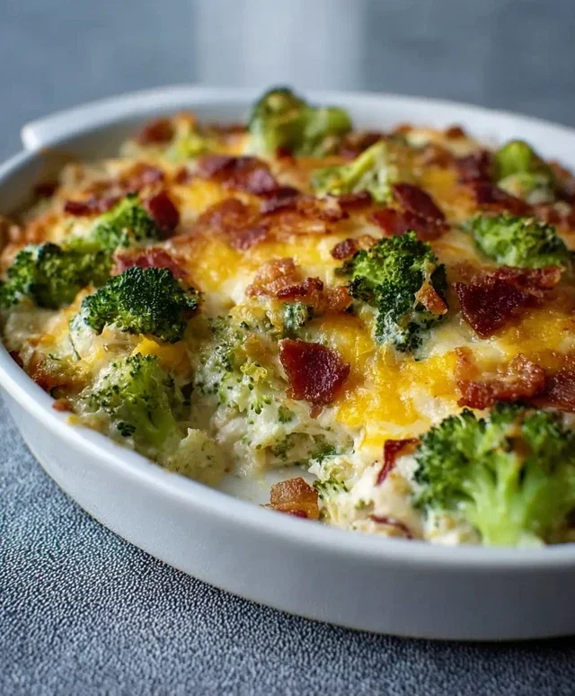 Creamy Low Carb Chicken Casserole with Broccoli and Beef Beef Bacon