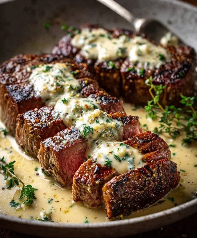 Garlic Butter Steak With Parmesan Cream Sauce