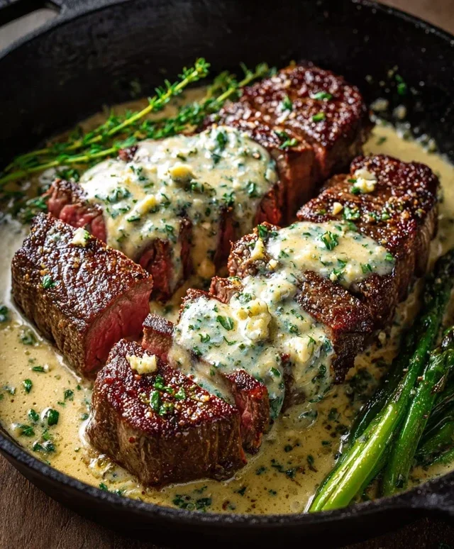 Garlic Butter Steak With Parmesan Cream Sauce