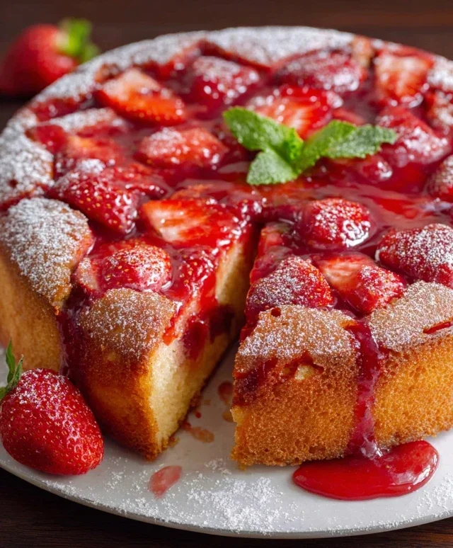 Easy Strawberry Cake with Strawberry Sauce