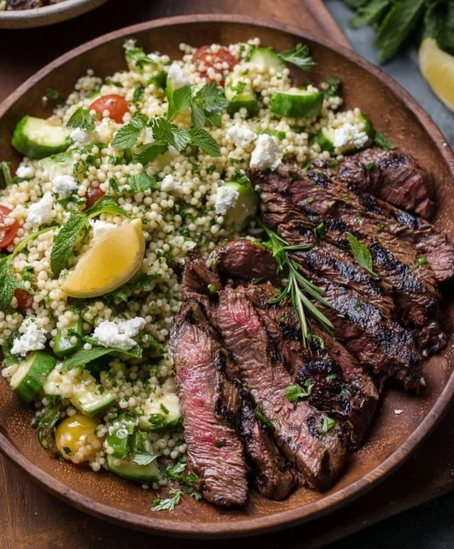 Grilled Skirt Steak with Lemon Herb Couscous Salad