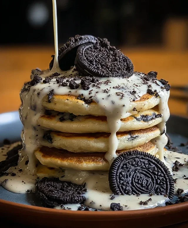 Oreo Pancakes with Cream Cheese Drizzle