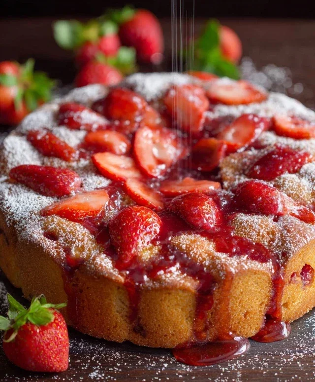Easy Strawberry Cake with Strawberry Sauce