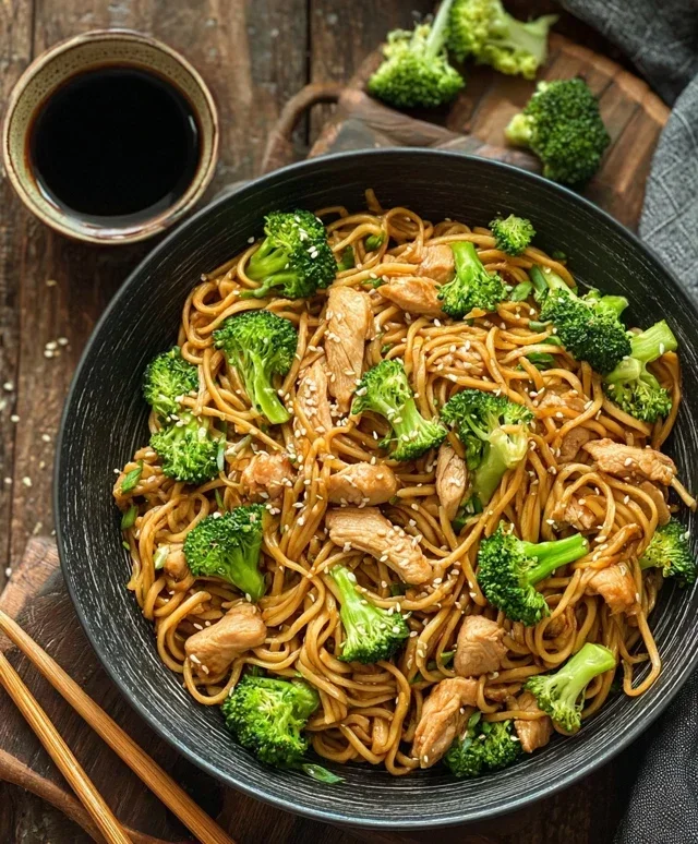 Healthy Sesame Noodles with Chicken and Broccoli
