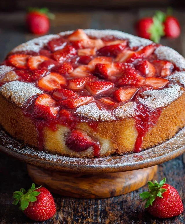 Easy Strawberry Cake with Strawberry Sauce