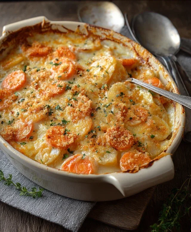 Cheesy Garlic Carrot Gratin – Creamy, Sweet & Savory