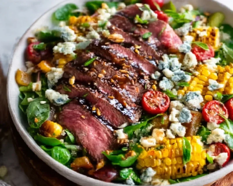 Balsamic Steak Gorgonzola Salad with Grilled Corn