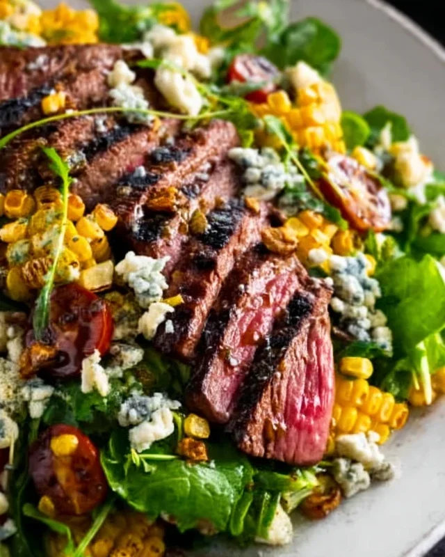 Balsamic Steak Gorgonzola Salad with Grilled Corn