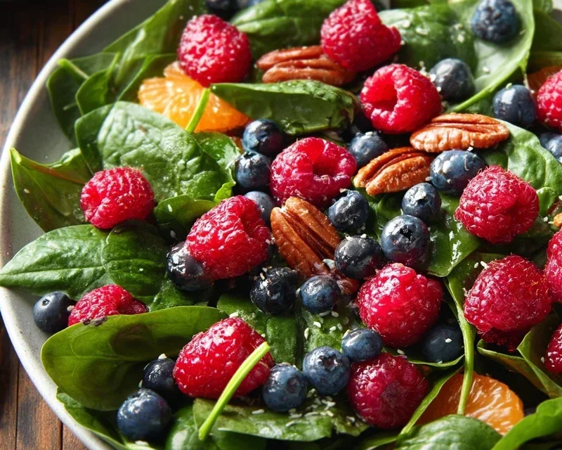 Berry Spinach Salad with Blueberries and Raspberries