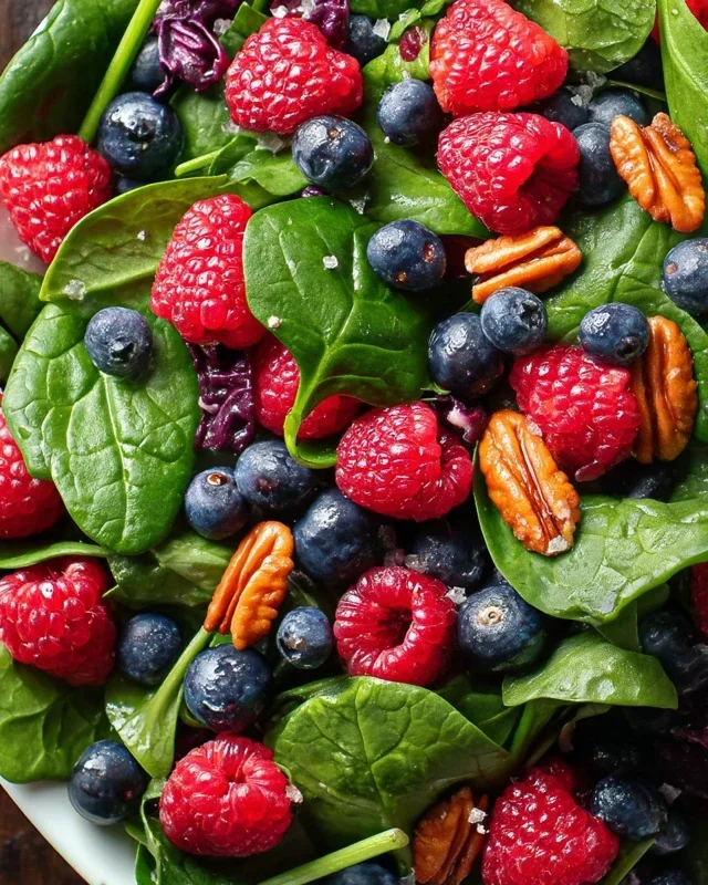Berry Spinach Salad with Blueberries and Raspberries
