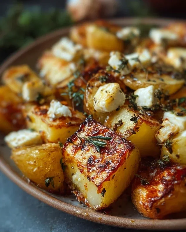 Roasted Potatoes with Baked Feta and Garlic