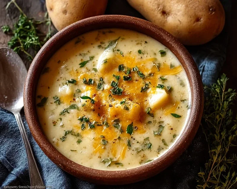 Hearty Cheddar Garlic Herb Potato Soup Recipe