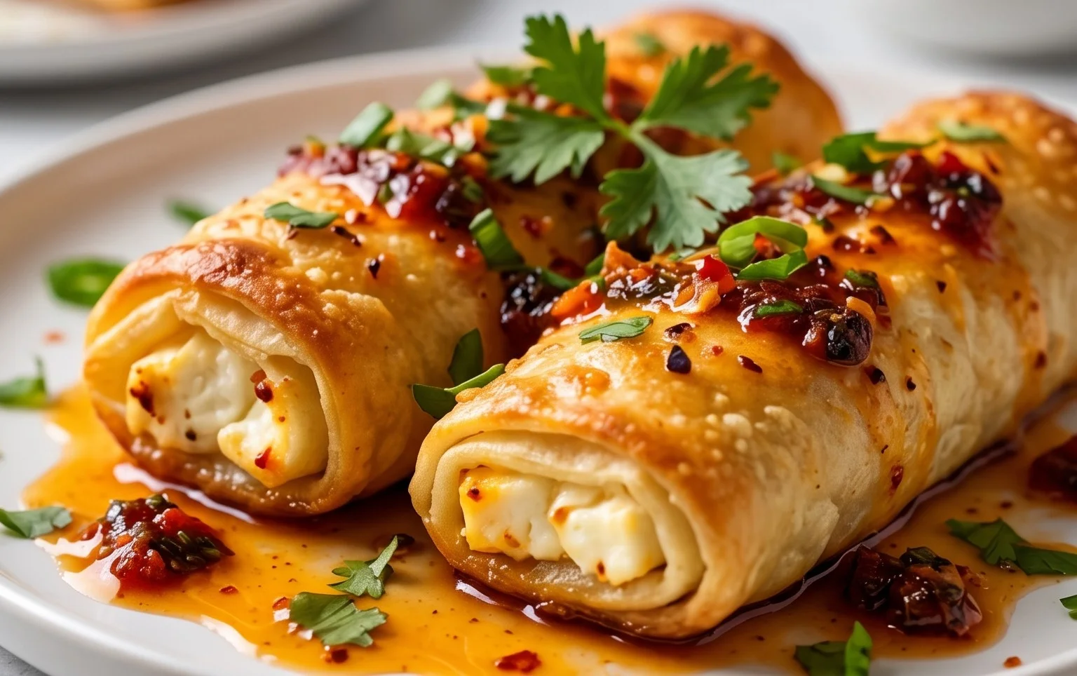Indulgent Oven Fried Feta Rolls with Chili Honey Magic
