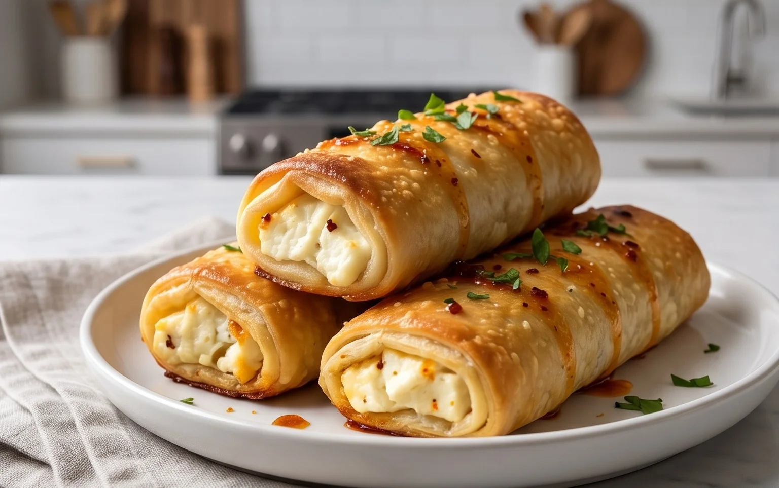 Indulgent Oven Fried Feta Rolls with Chili Honey Magic