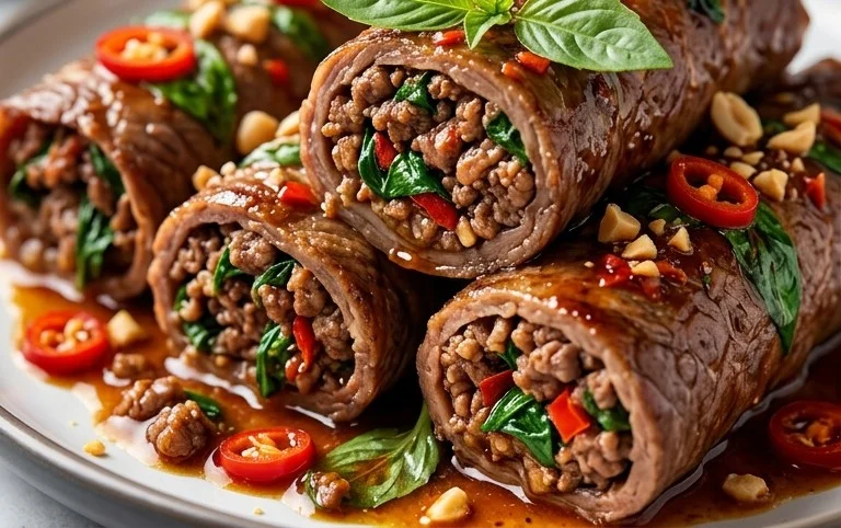 Thai Basil Beef Rolls