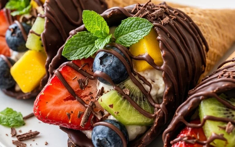Chocolate Dipped Fruit Filled Cones
