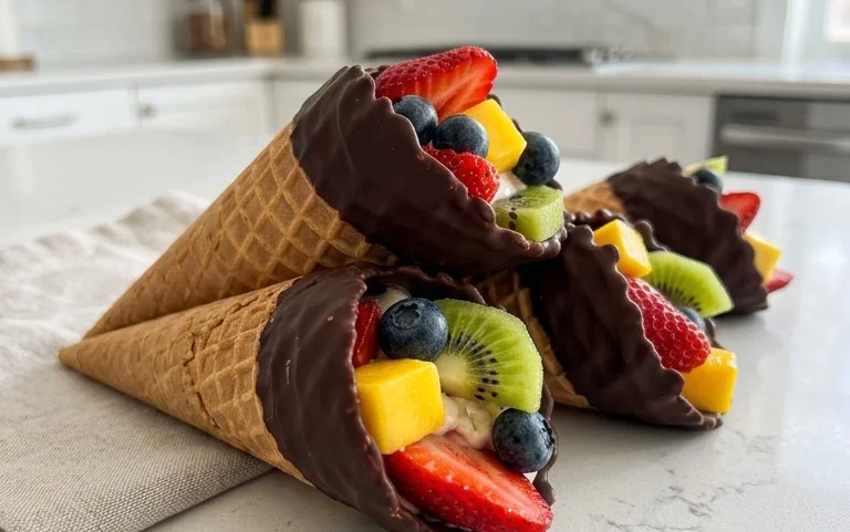 Chocolate Dipped Fruit Filled Cones