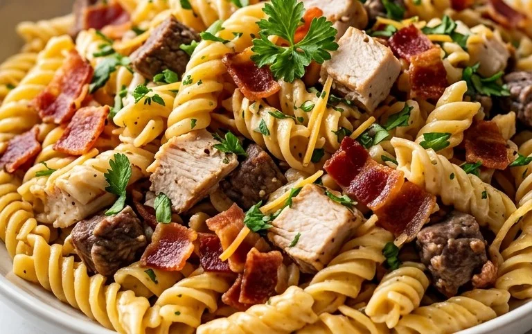 Chicken Beef Bacon Ranch Pasta Salad
