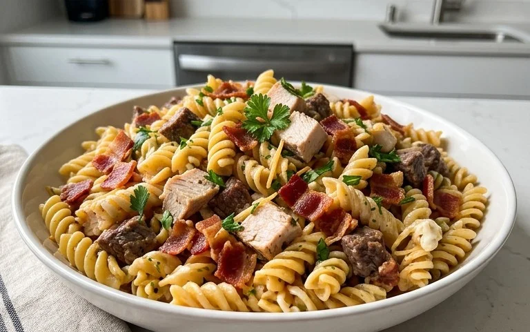 Chicken Beef Bacon Ranch Pasta Salad