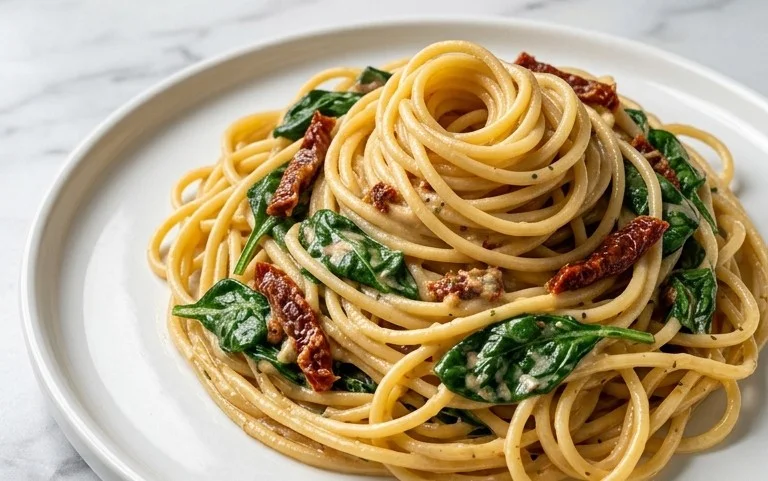 Spaghetti & Spinach with Sun-Dried Tomato Cream Sauce