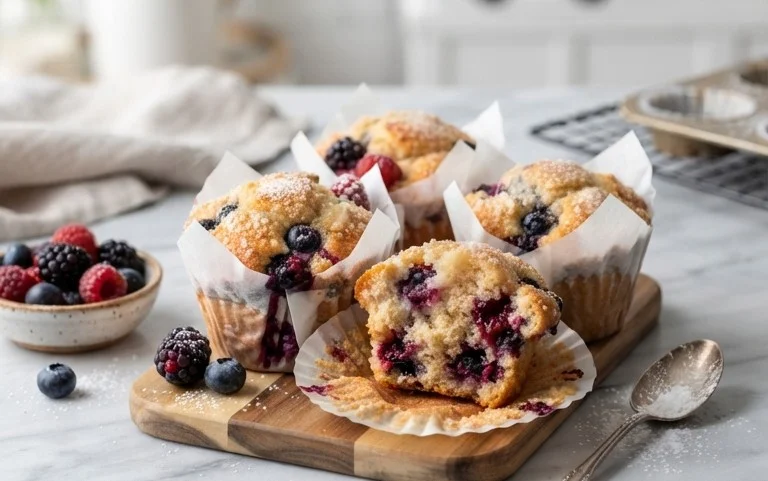 Bakery Style Mixed Berry Muffins | with Frozen Berries