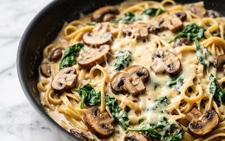 Parmesan Spinach Mushroom Pasta Skillet