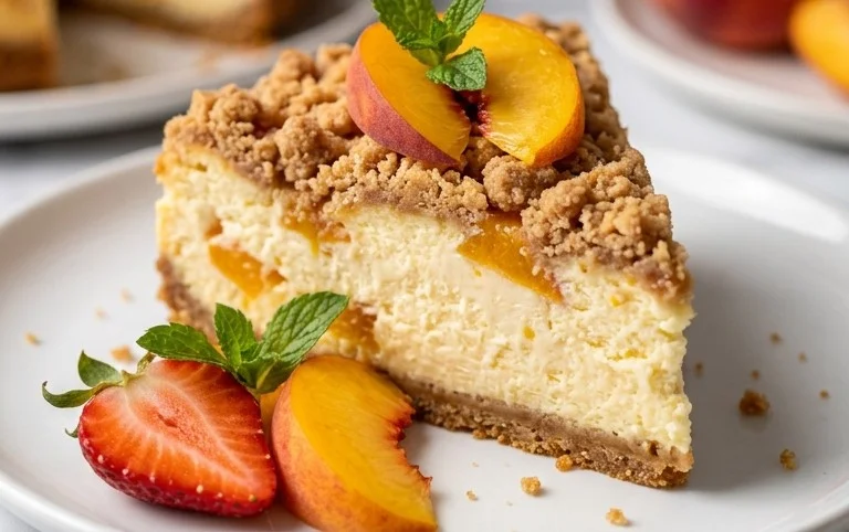 Peach Cream Cheese Cake with Streusel Topping