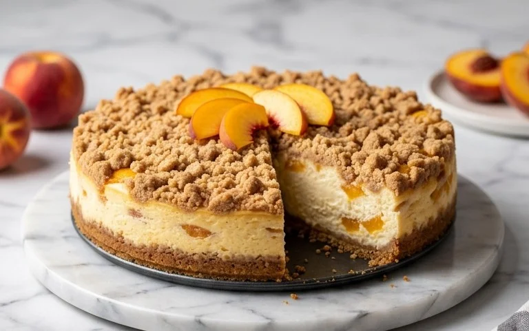 Peach Cream Cheese Cake with Streusel Topping