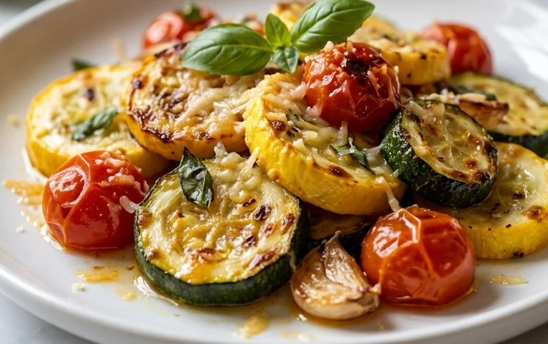 Roasted Garlic-Parmesan Zucchini, Squash and Tomatoes