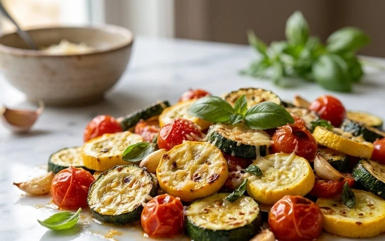 Roasted Garlic-Parmesan Zucchini, Squash and Tomatoes